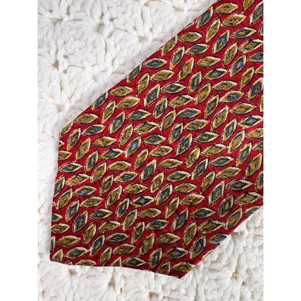 Vintage Paul Stuart Men's Silk Tie Red Geometric 3.75" x 57" EUC Made in Italy